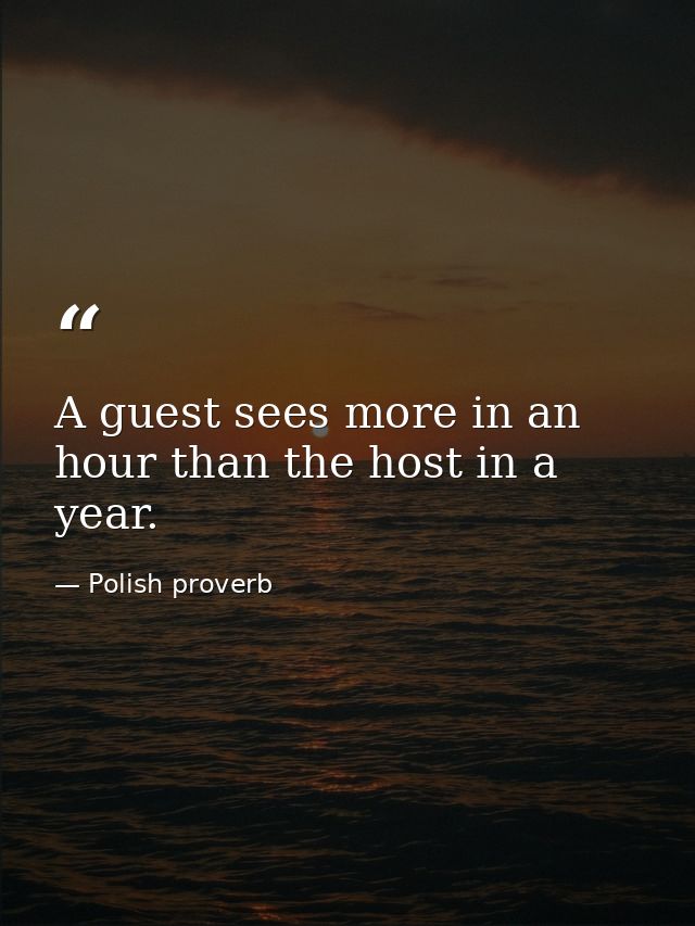 A guest sees more in an hour than the host in a year. — Polish proverb
