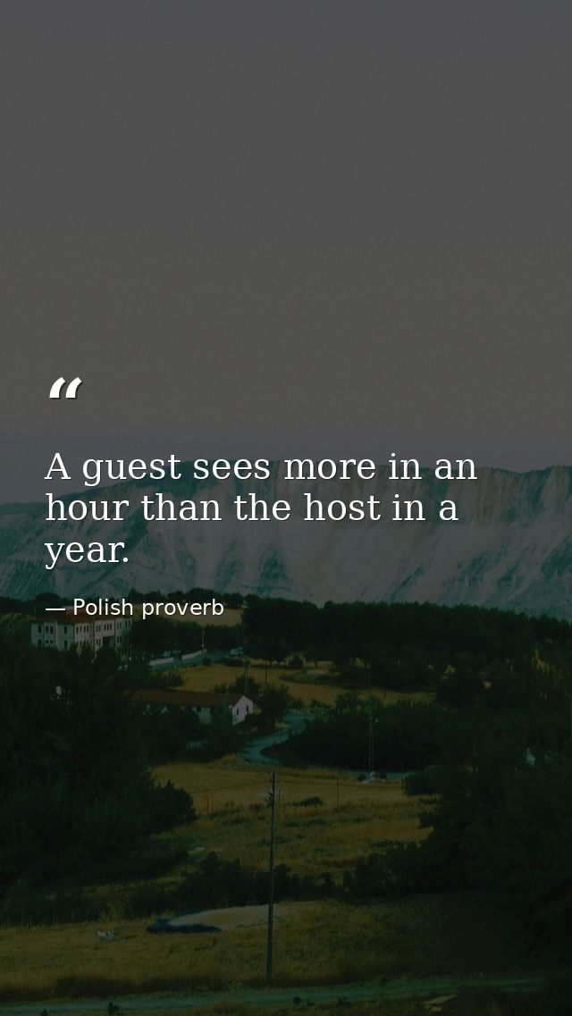 A guest sees more in an hour than the host in a year. — Polish proverb