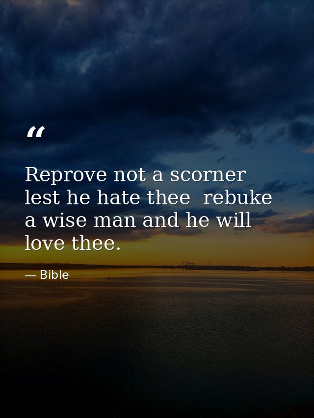Reprove not a scorner  lest he hate thee  rebuke a wise man and he will love thee. — Bible