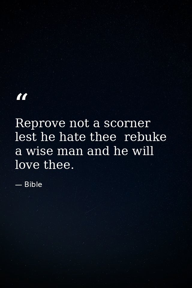 Reprove not a scorner  lest he hate thee  rebuke a wise man and he will love thee. — Bible
