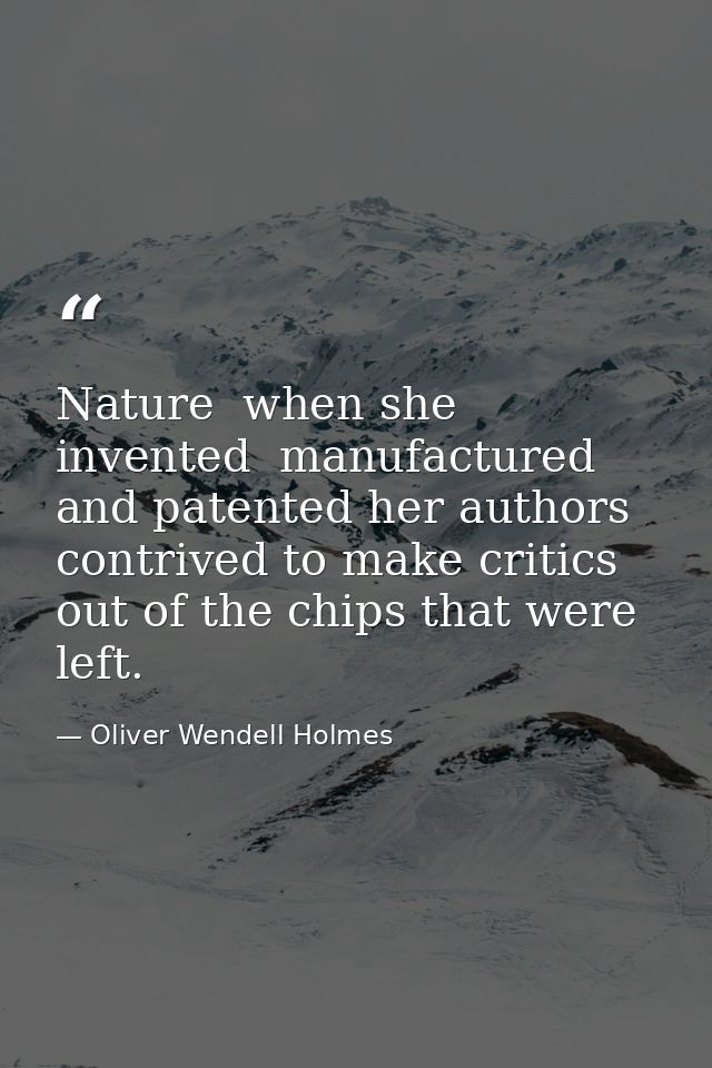 Nature  when she invented  manufactured and patented her authors  contrived to make critics out of the chips that were l — Oliver Wendell Holmes