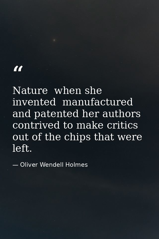 Nature  when she invented  manufactured and patented her authors  contrived to make critics out of the chips that were l — Oliver Wendell Holmes