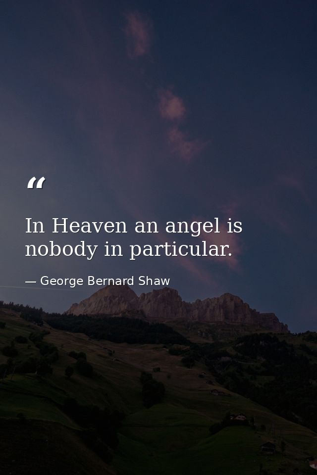 In Heaven an angel is nobody in particular. — George Bernard Shaw