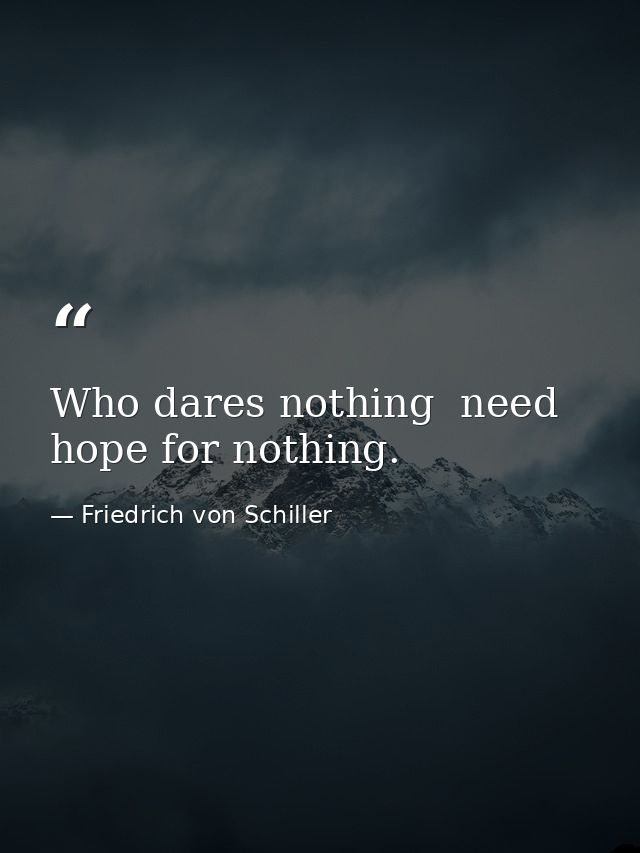Who dares nothing  need hope for nothing. — Friedrich von Schiller