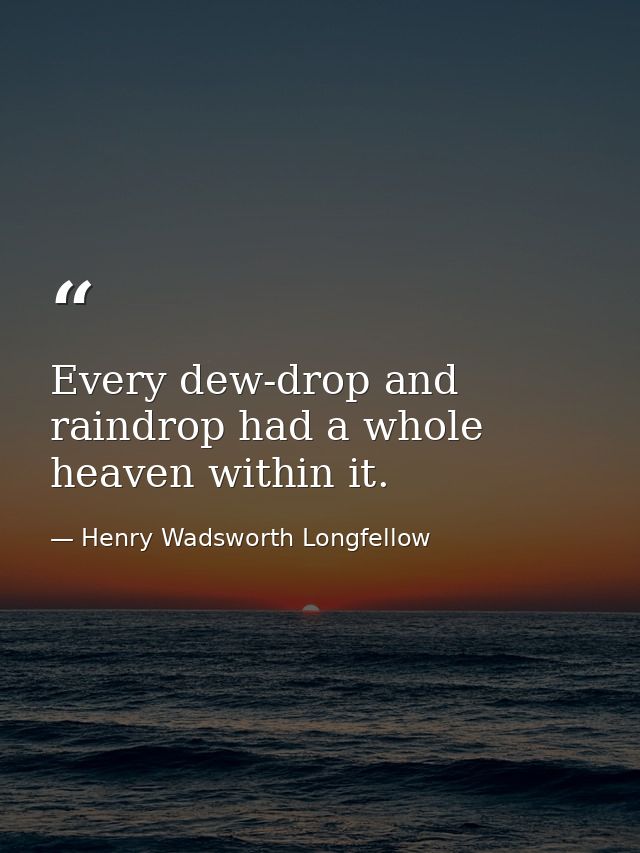 Every dew-drop and raindrop had a whole heaven within it. — Henry Wadsworth Longfellow