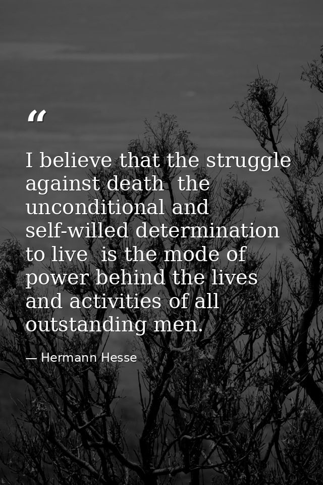 I believe that the struggle against death  the unconditional and self-willed determination to live  is the mode of power — Hermann Hesse