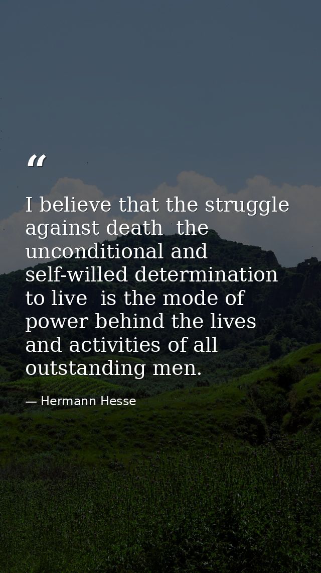 I believe that the struggle against death  the unconditional and self-willed determination to live  is the mode of power — Hermann Hesse