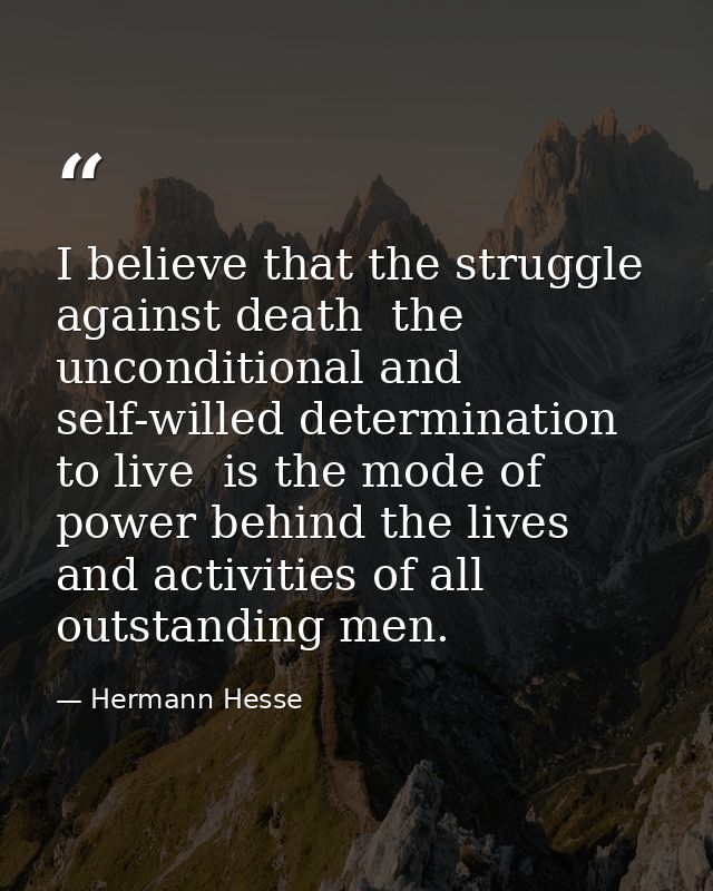 I believe that the struggle against death  the unconditional and self-willed determination to live  is the mode of power — Hermann Hesse