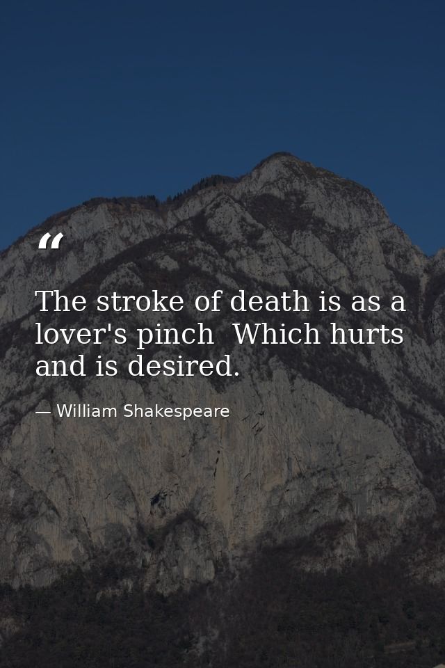 The stroke of death is as a lover's pinch  Which hurts and is desired. — William Shakespeare
