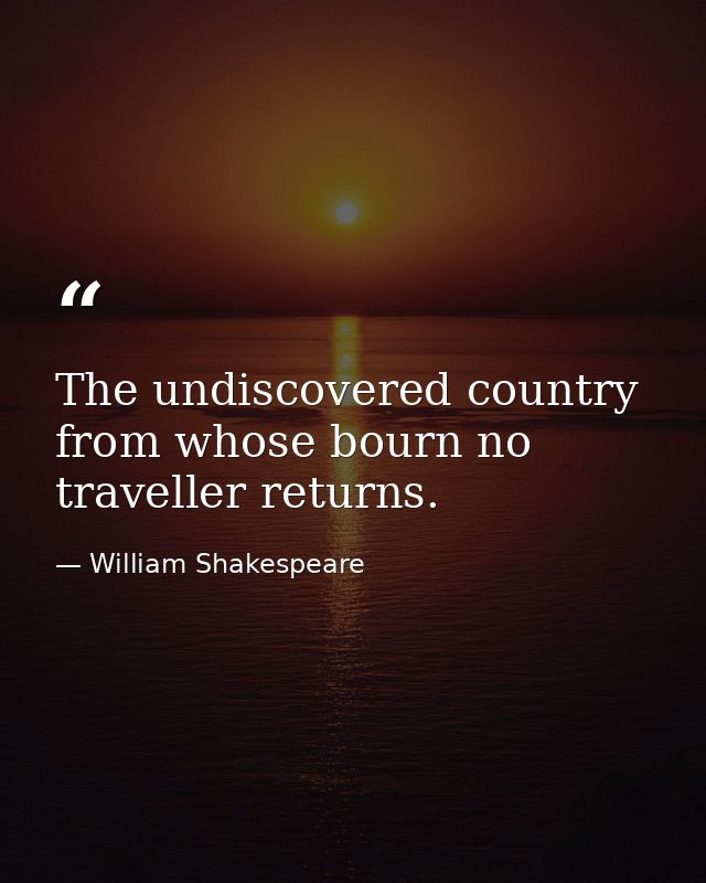 The undiscovered country from whose bourn no traveller returns. — William Shakespeare