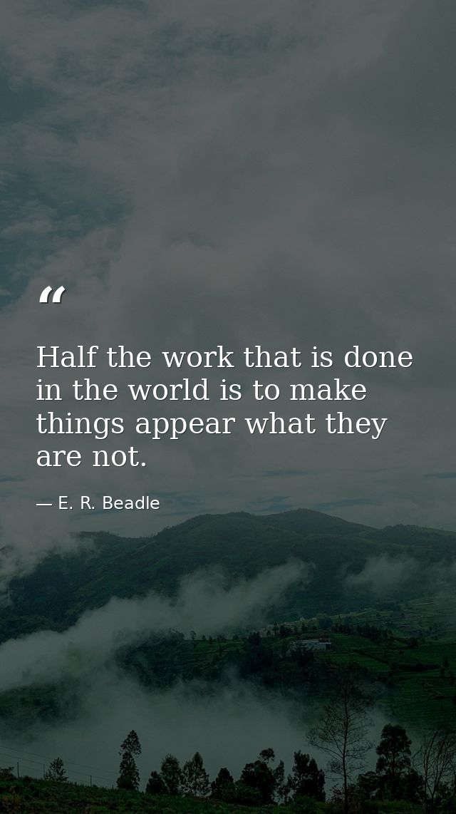 Half the work that is done in the world is to make things appear what they are not. — E. R. Beadle