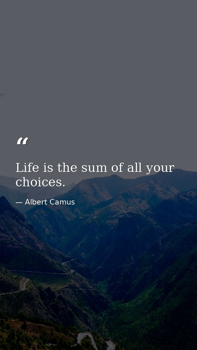 Life is the sum of all your choices. — Albert Camus