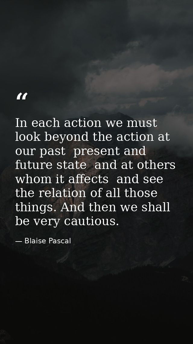In each action we must look beyond the action at our past  present and future state  and at others whom it affects  and  — Blaise Pascal