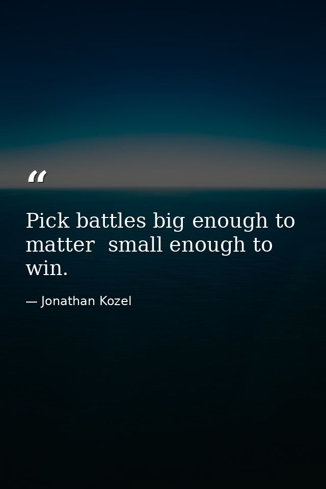 Pick battles big enough to matter  small enough to win. — Jonathan Kozel