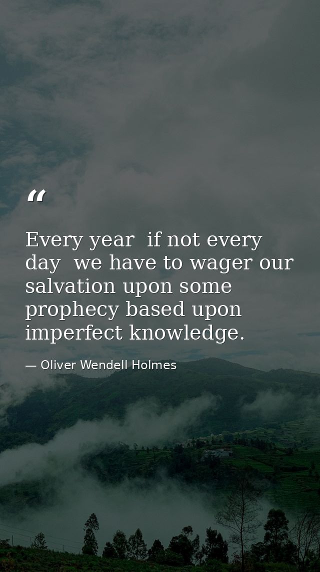 Every year  if not every day  we have to wager our salvation upon some prophecy based upon imperfect knowledge. — Oliver Wendell Holmes