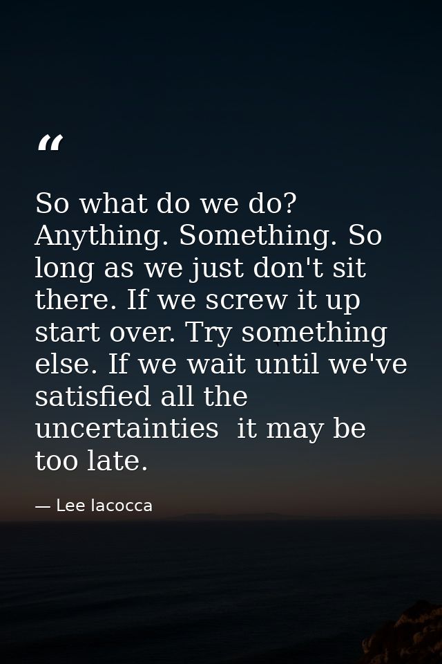 So what do we do? Anything. Something. So long as we just don't sit there. If we screw it up  start over. Try something  — Lee Iacocca