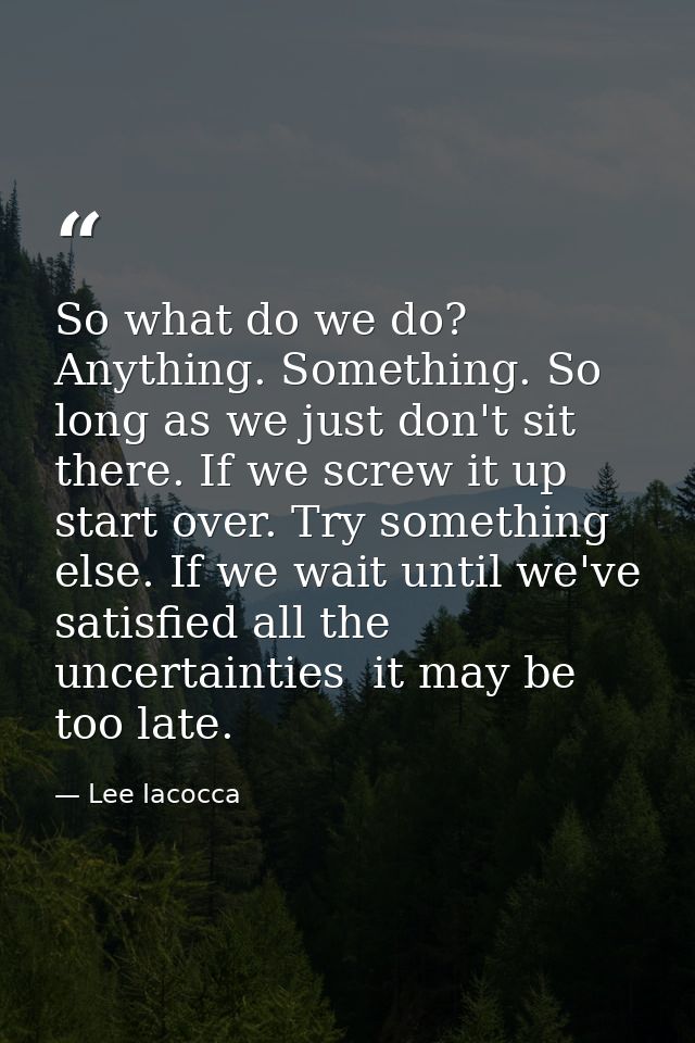 So what do we do? Anything. Something. So long as we just don't sit there. If we screw it up  start over. Try something  — Lee Iacocca