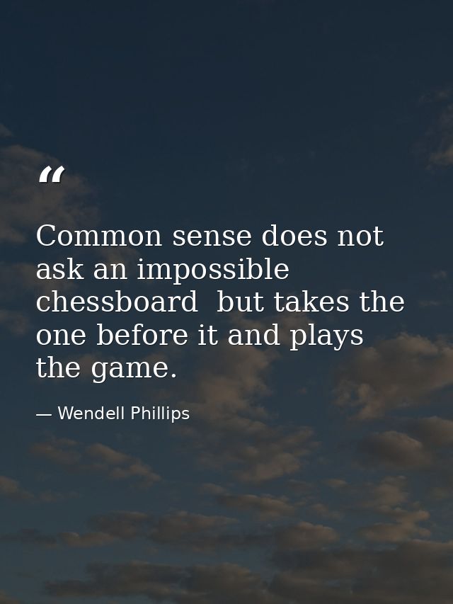 Common sense does not ask an impossible chessboard  but takes the one before it and plays the game. — Wendell Phillips