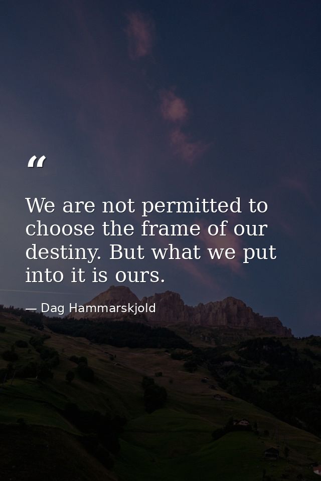 We are not permitted to choose the frame of our destiny. But what we put into it is ours. — Dag Hammarskjold