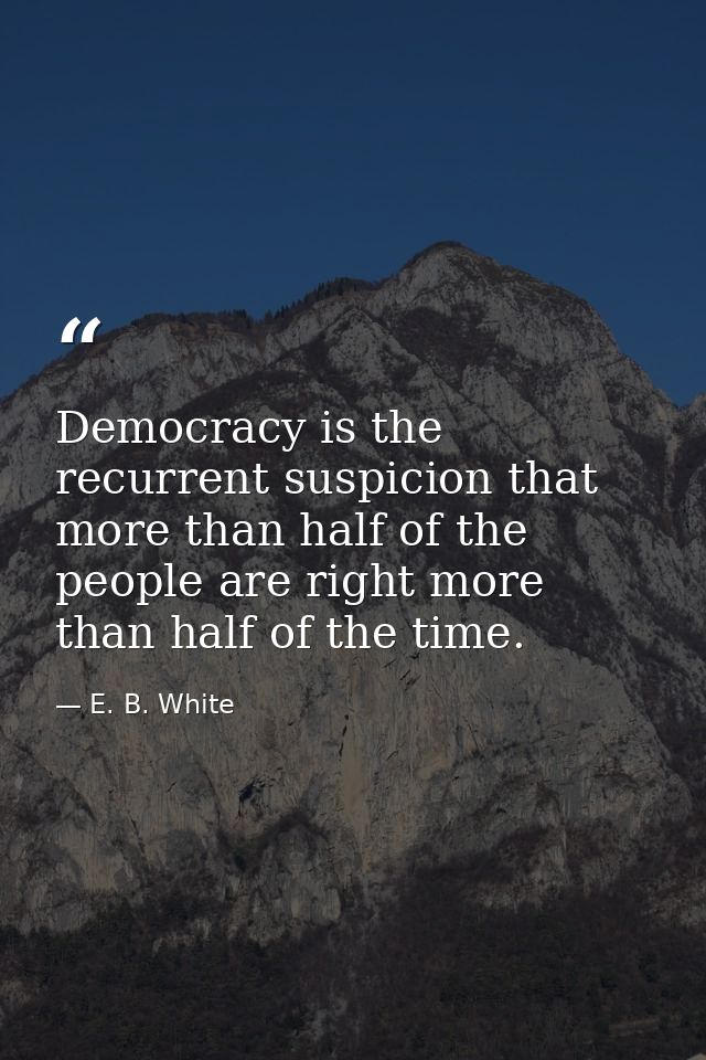 Democracy is the recurrent suspicion that more than half of the people are right more than half of the time. — E. B. White