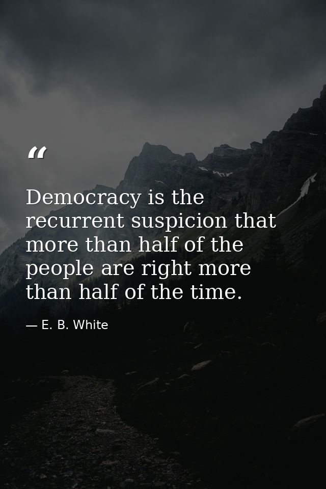 Democracy is the recurrent suspicion that more than half of the people are right more than half of the time. — E. B. White