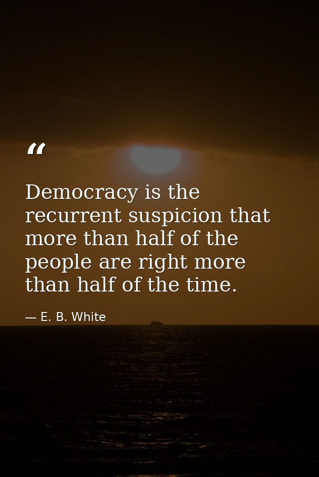 Democracy is the recurrent suspicion that more than half of the people are right more than half of the time. — E. B. White