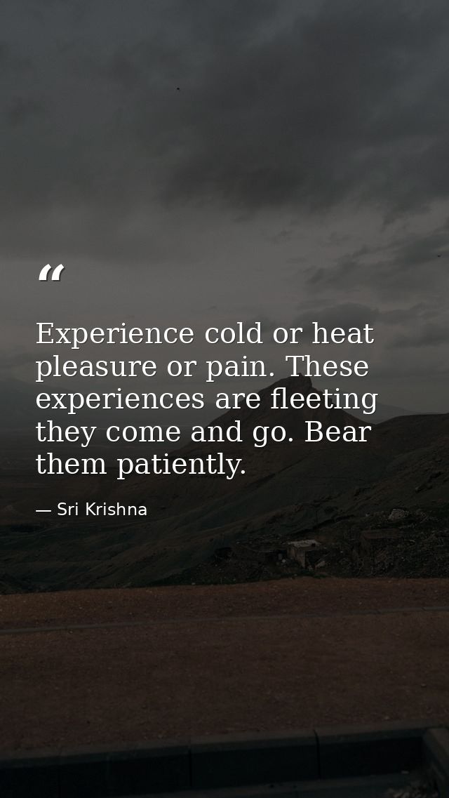 Experience cold or heat  pleasure or pain. These experiences are fleeting  they come and go. Bear them patiently. — Sri Krishna
