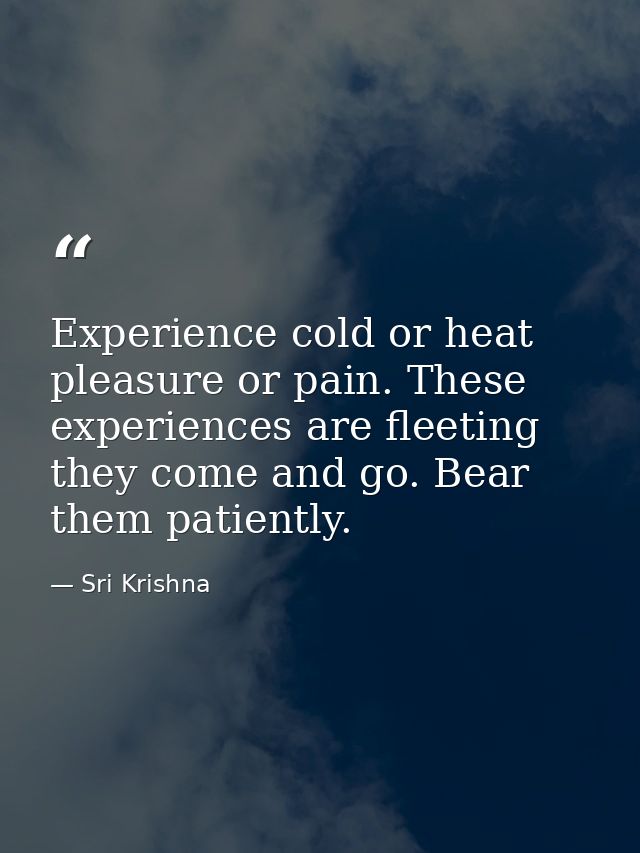 Experience cold or heat  pleasure or pain. These experiences are fleeting  they come and go. Bear them patiently. — Sri Krishna