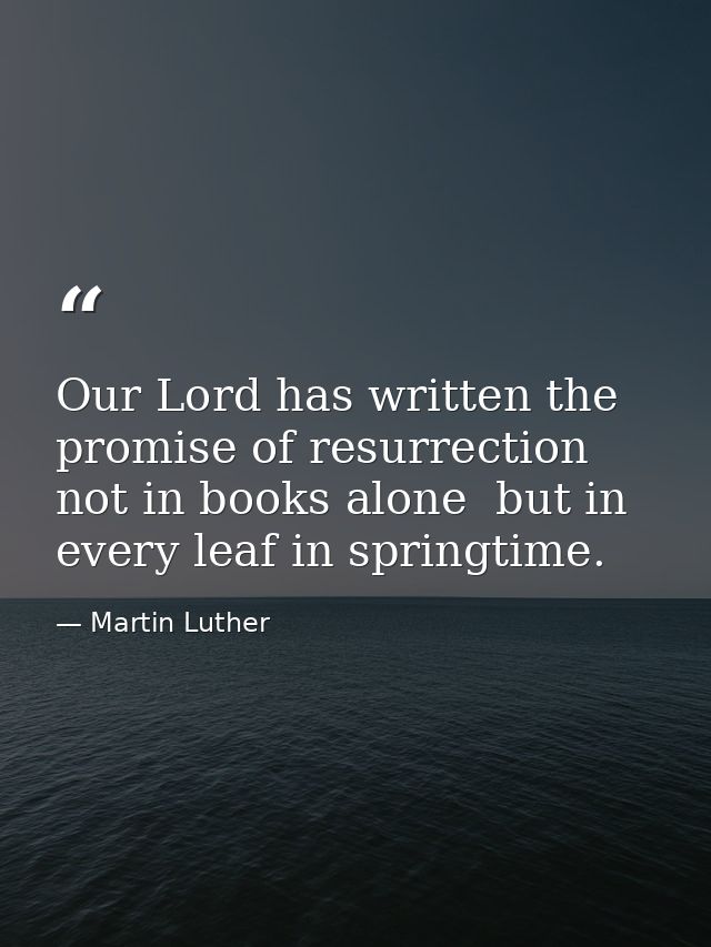 Our Lord has written the promise of resurrection  not in books alone  but in every leaf in springtime. — Martin Luther