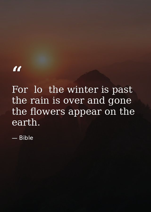 For  lo  the winter is past  the rain is over and gone  the flowers appear on the earth. — Bible