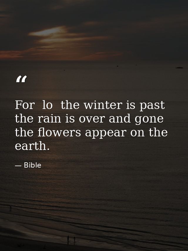 For  lo  the winter is past  the rain is over and gone  the flowers appear on the earth. — Bible