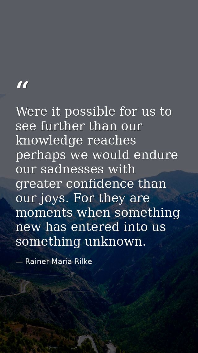 Were it possible for us to see further than our knowledge reaches  perhaps we would endure our sadnesses with greater co — Rainer Maria Rilke