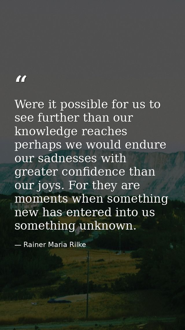 Were it possible for us to see further than our knowledge reaches  perhaps we would endure our sadnesses with greater co — Rainer Maria Rilke