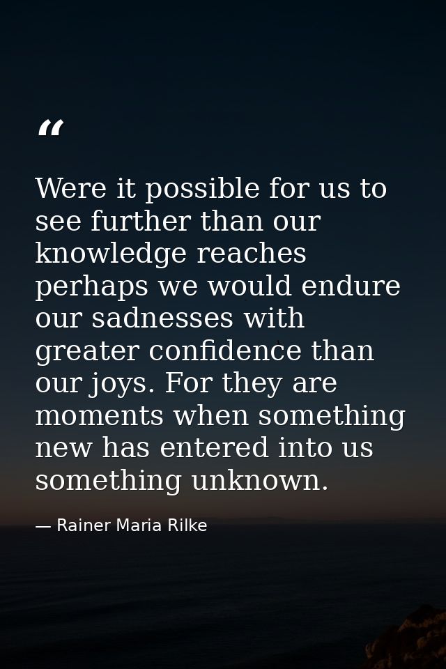 Were it possible for us to see further than our knowledge reaches  perhaps we would endure our sadnesses with greater co — Rainer Maria Rilke
