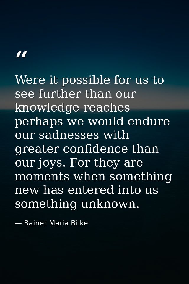 Were it possible for us to see further than our knowledge reaches  perhaps we would endure our sadnesses with greater co — Rainer Maria Rilke
