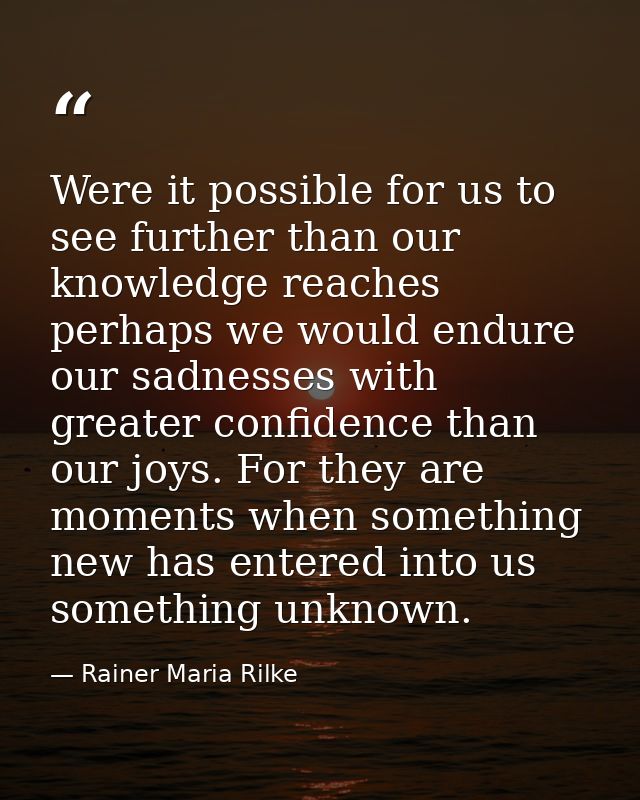 Were it possible for us to see further than our knowledge reaches  perhaps we would endure our sadnesses with greater co — Rainer Maria Rilke