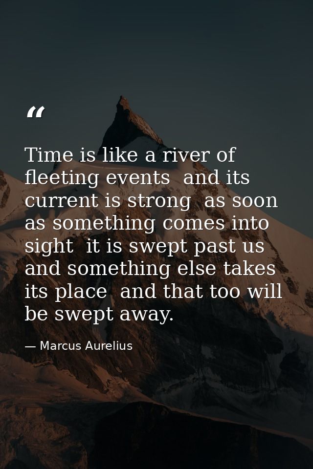 Time is like a river of fleeting events  and its current is strong  as soon as something comes into sight  it is swept p — Marcus Aurelius