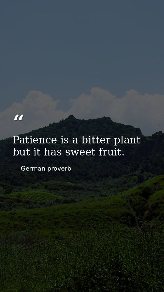 Patience is a bitter plant  but it has sweet fruit. — German proverb