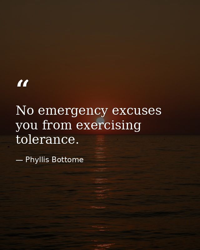 No emergency excuses you from exercising tolerance. — Phyllis Bottome