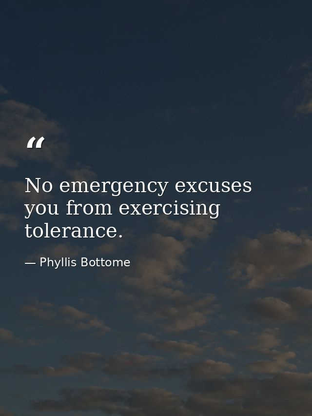 No emergency excuses you from exercising tolerance. — Phyllis Bottome
