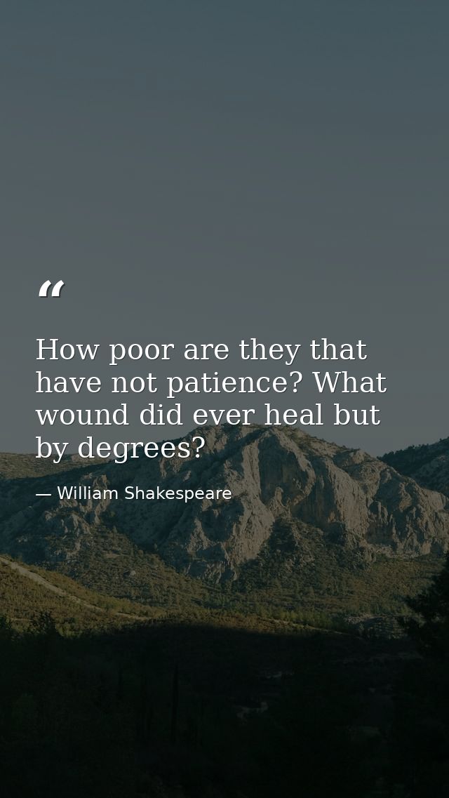 How poor are they that have not patience? What wound did ever heal but by degrees? — William Shakespeare
