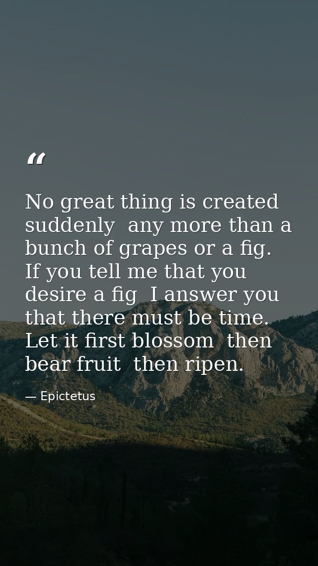 No great thing is created suddenly  any more than a bunch of grapes or a fig. If you tell me that you desire a fig  I an — Epictetus