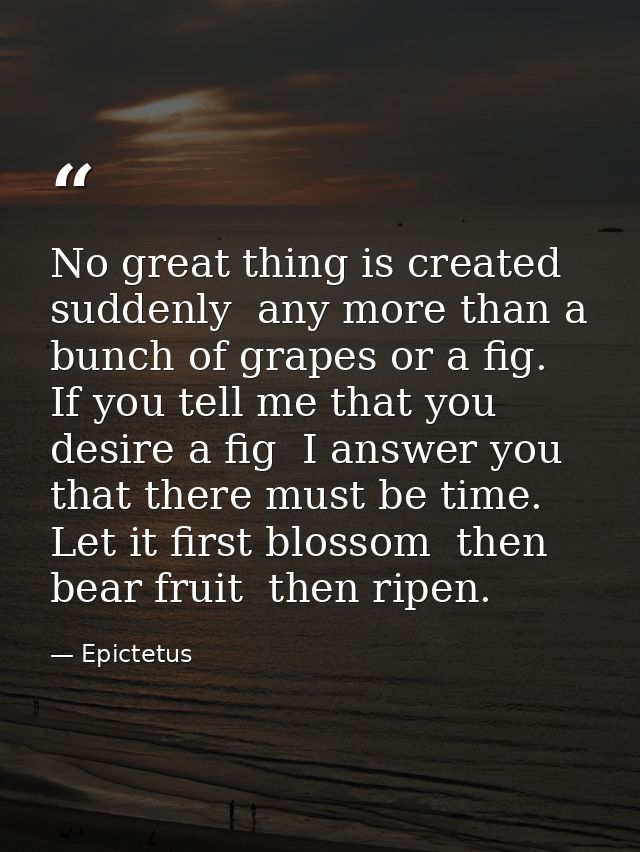 No great thing is created suddenly  any more than a bunch of grapes or a fig. If you tell me that you desire a fig  I an — Epictetus