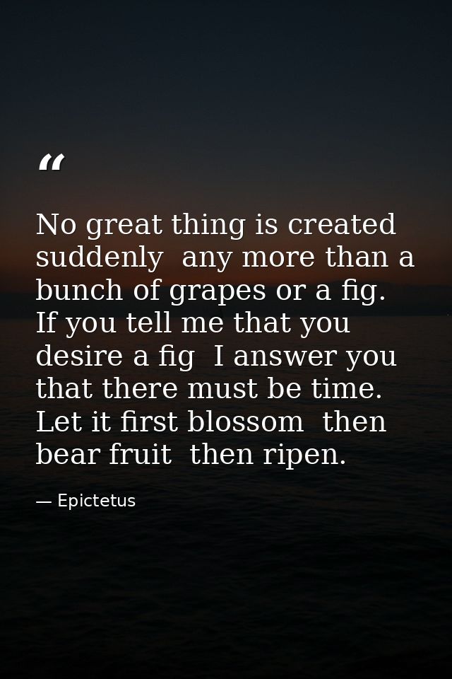 No great thing is created suddenly  any more than a bunch of grapes or a fig. If you tell me that you desire a fig  I an — Epictetus