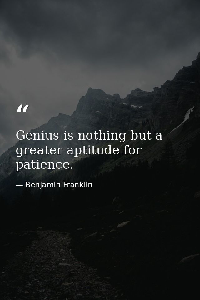 Genius is nothing but a greater aptitude for patience. — Benjamin Franklin