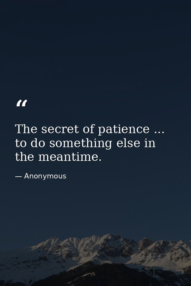 The secret of patience ... to do something else in the meantime. — Anonymous