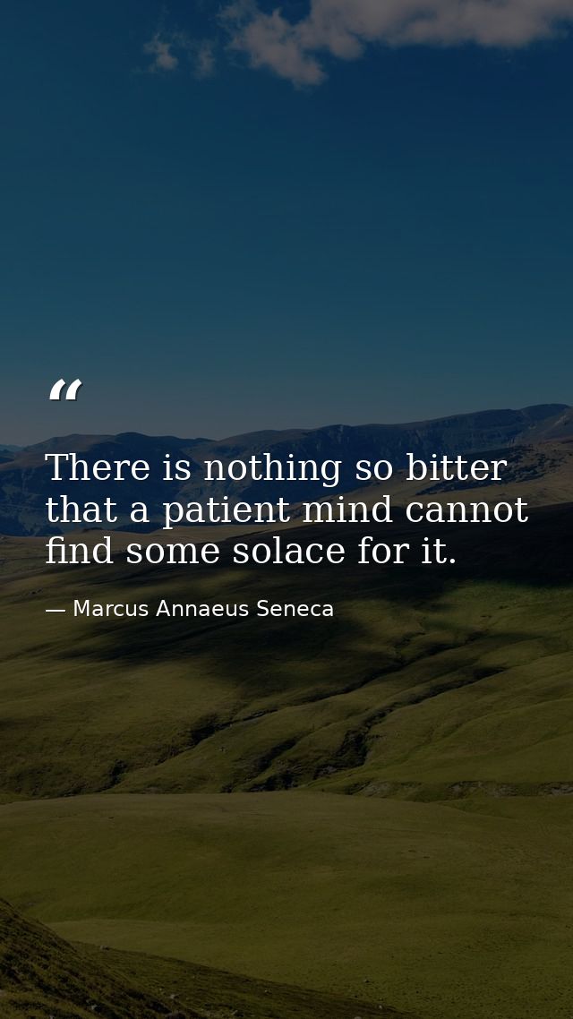 There is nothing so bitter that a patient mind cannot find some solace for it. — Marcus Annaeus Seneca