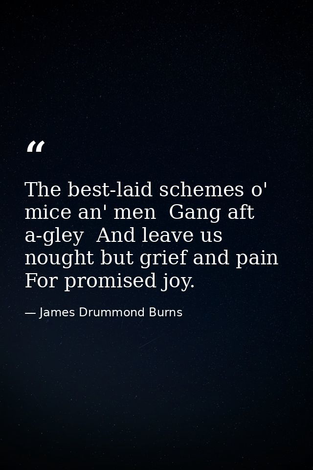 The best-laid schemes o' mice an' men  Gang aft a-gley  And leave us nought but grief and pain  For promised joy. — James Drummond Burns