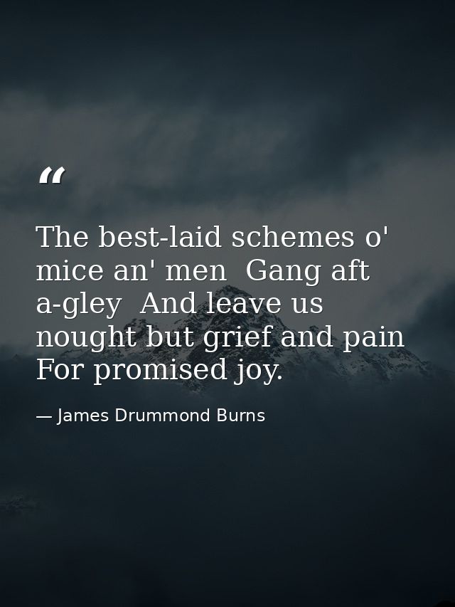The best-laid schemes o' mice an' men  Gang aft a-gley  And leave us nought but grief and pain  For promised joy. — James Drummond Burns