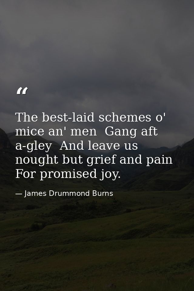 The best-laid schemes o' mice an' men  Gang aft a-gley  And leave us nought but grief and pain  For promised joy. — James Drummond Burns